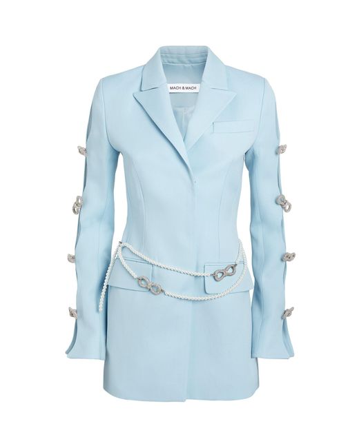 Mach & Mach Blue Wool Crystal-bow Blazer Dress