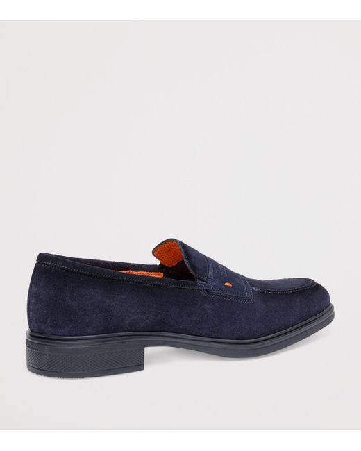 Santoni Blue Suede Easy Penny Loafers for men