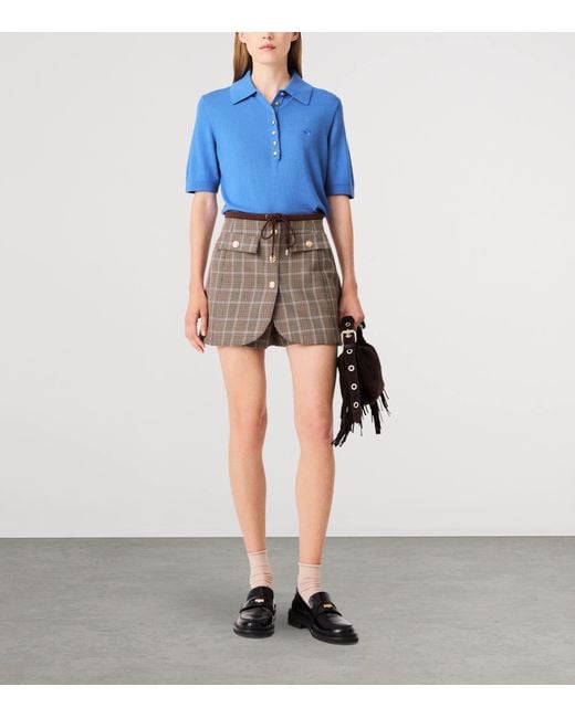 Maje Brown Wool-Cotton Check Mini Skort