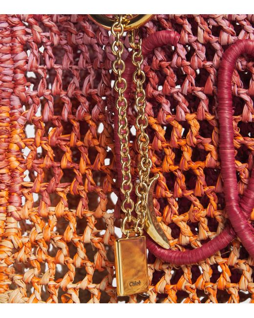 Chloé Red Raffia Summer Banana East-West Tote Bag