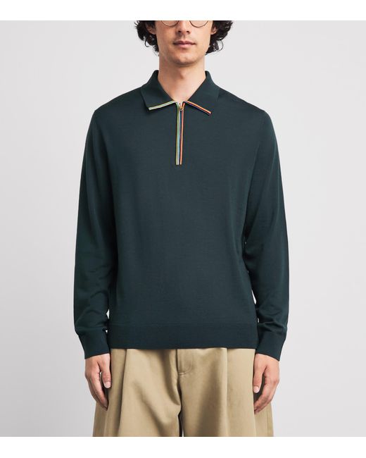 Paul Smith Blue Merino Wool Quarter-Zip Sweater for men
