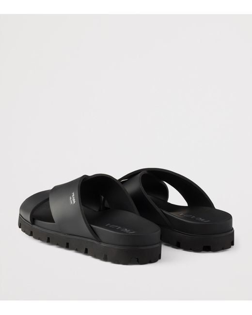 Prada Black Crisscross Slides for men