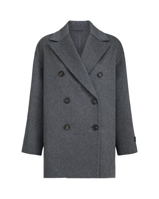 Brunello Cucinelli Gray Cashmere Double Beaver Cloth Pea Coat