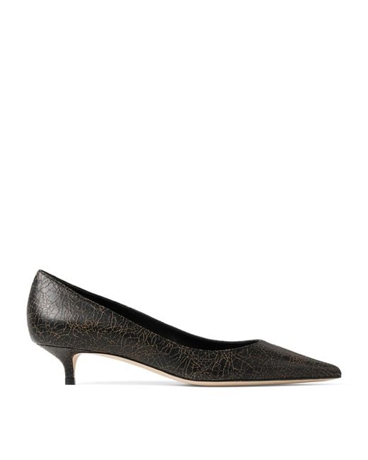 Jimmy Choo Black Amelia 35 Crackled Leather Pumps