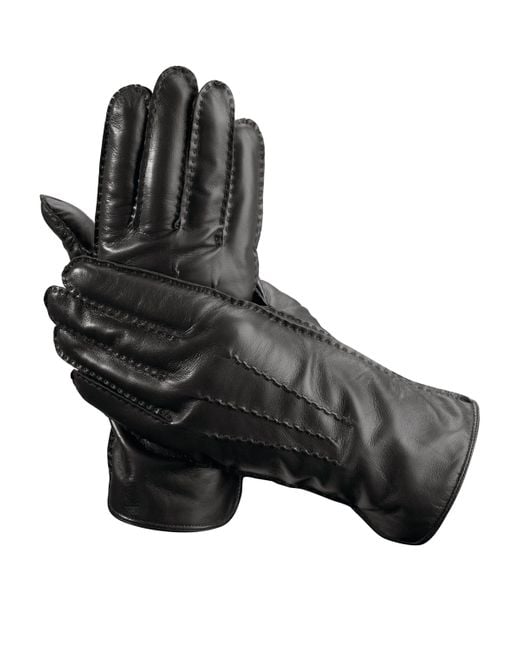 Aspinal Black Cashmere-Wool-Lined Leather Gloves for men