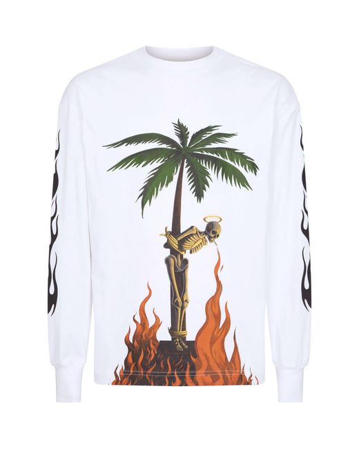 Palm Angels White Skeleton Long Sleeved T Shirt for men