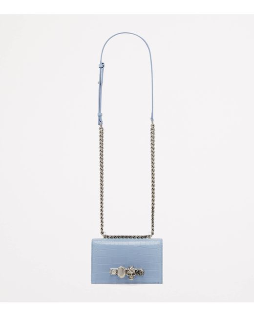 McQueen Blue Mini Leather Jewelled Satchel