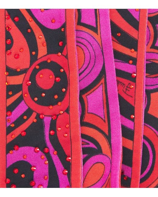 Emilio Pucci Red Embellished Printed Scarf