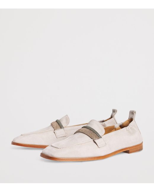 Eleventy White Suede Embellished Moccasins