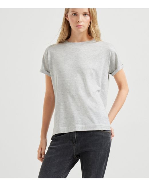 Brunello Cucinelli White Cashmere-Silk-Blend T-Shirt