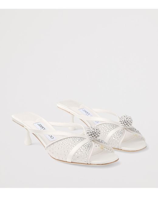 Jimmy Choo White Siva 50 Embellished Heeled Mules