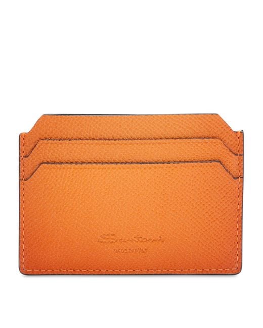 Santoni Orange Leather Card Holder for men