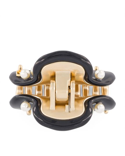 Alexandre De Paris Black Plated Pearl-Embellished Claw Hair Clip