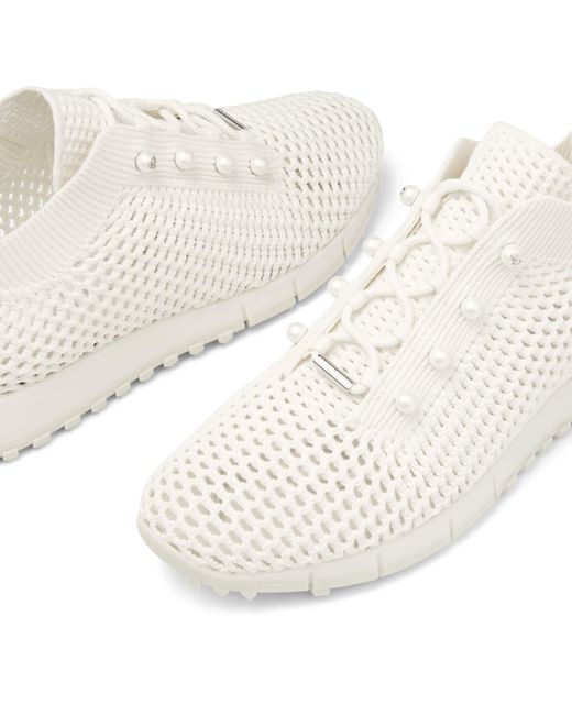 Jimmy Choo White Veles Pearl-Embellished Knitted Low-Top Trainers