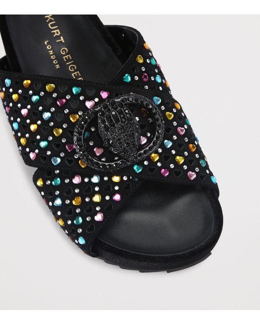 Kurt Geiger Black Suede Chelsea Cross-Strap Slides
