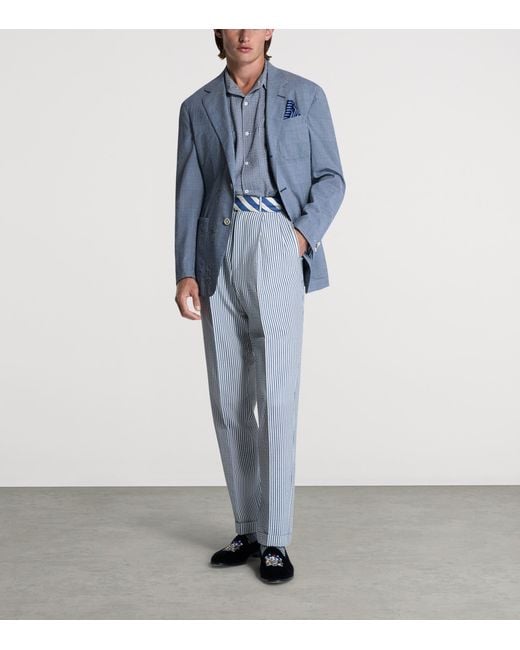 Dunhill Blue Wool-Silk Check Cavendish Blazer for men