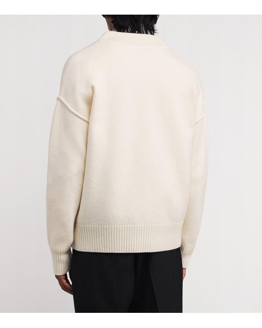 AMI Natural Virgin Wool Ami De Coeur Cardigan for men