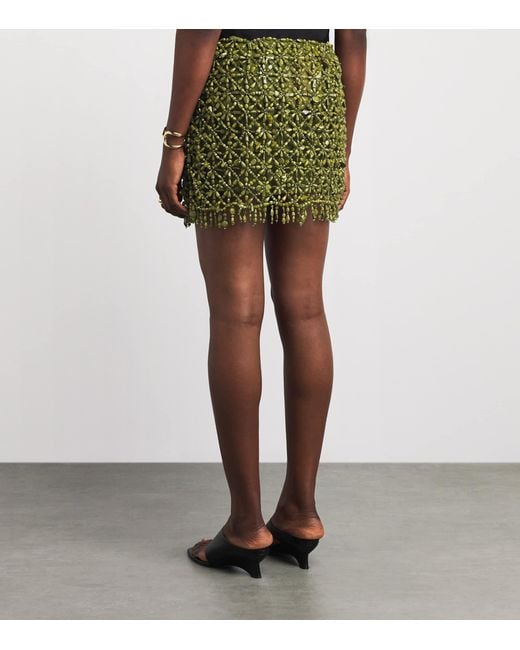 Cult Gaia Green Silk Embellished Idalia Mini Skirt