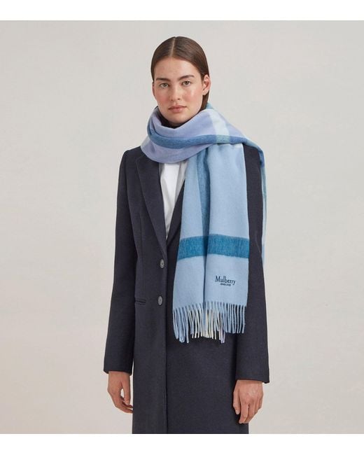 Mulberry Blue Large Merino Wool Check Scarf
