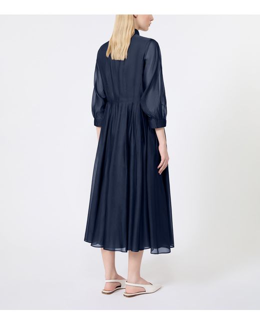 Max Mara Blue Silk-Blend Midi Shirt Dress