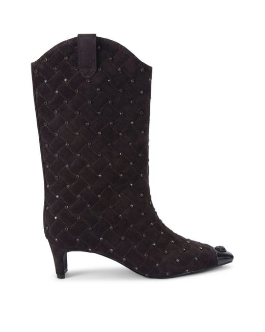 Kurt Geiger Black Leather Cyrstal Embellished Regent Boots