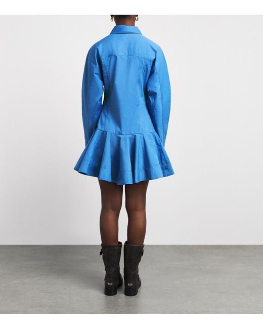 Ganni Blue Stretch-Cotton Mini Shirt Dress
