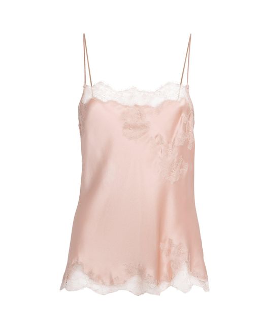 Carine Gilson Pink Silk Lace-Trim Louise Camisole