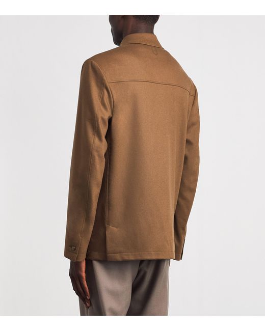 Canali Brown Stretch-Wool Chore Overshirt for men