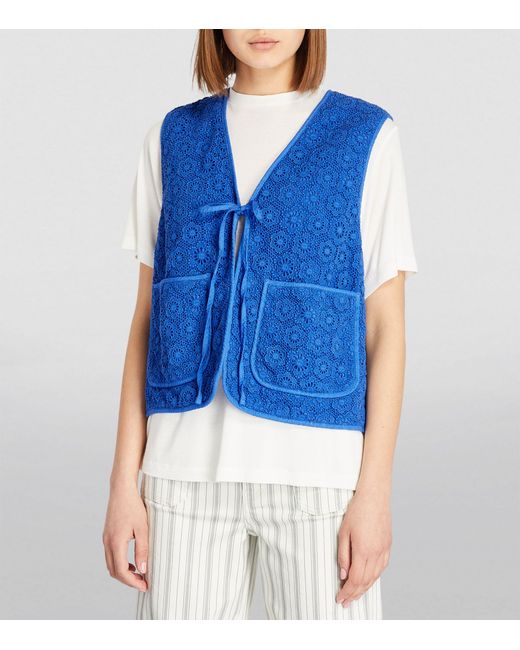 Weekend by Maxmara Blue Embroidered Floral Gilet