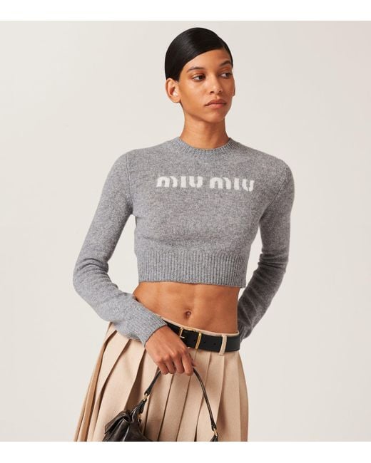 Miu Miu Gray Cashmere Logo Sweater
