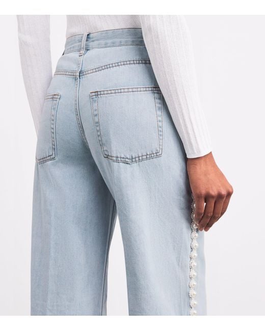 Sandro Blue Embellished Wide-Leg Jeans