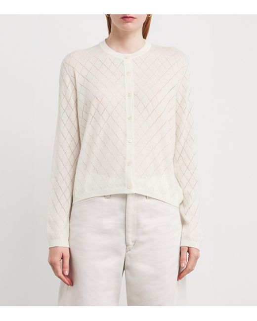 Johnstons White Superfine Merino Wool Argyle Cardigan