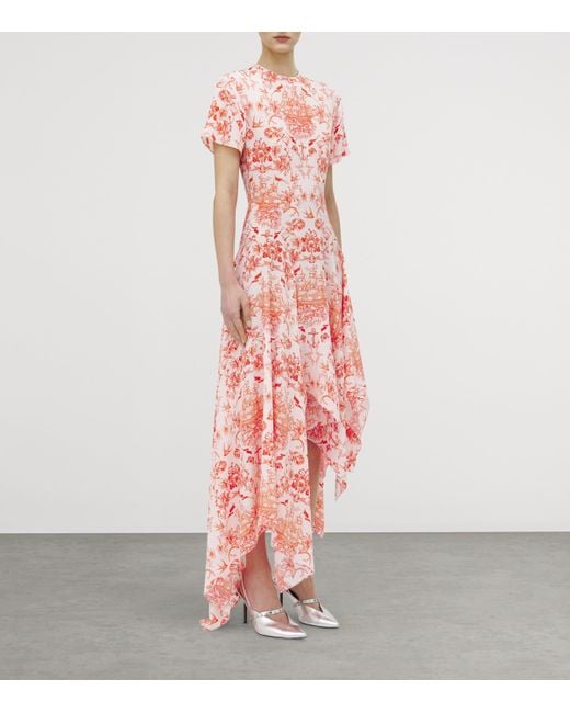 Alexander McQueen Pink Silk Sailor-Tattoo Asymmetric Maxi Dress