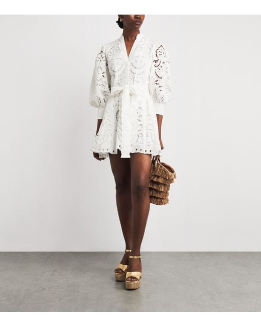 Alice + Olivia White Embroidered Lucy Mini Shirt Dress