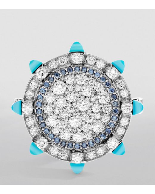 Marli New York Blue Diamond, Sapphire And Chalcedony Tip-Top Statement Ring