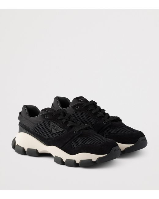Prada Black Mesh Fabric And Suede Sneakers