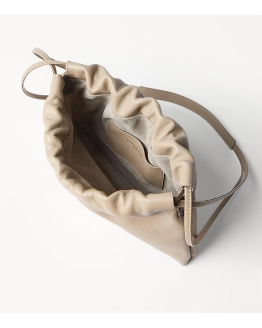 Brunello Cucinelli Natural Leather Drawstring Cross-Body Bag