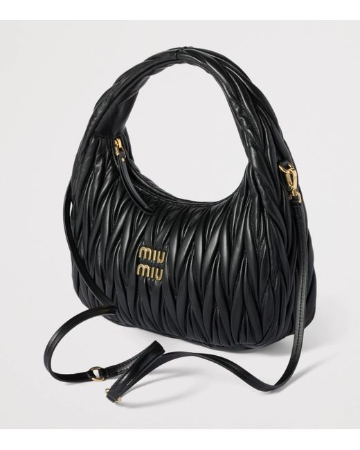 Miu Miu Black Matelassé Leather Wander Top-Handle Bag