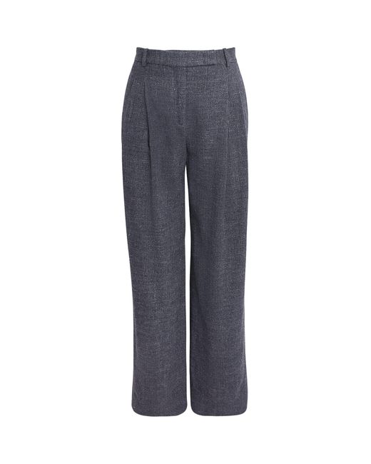 Eleventy Blue Wool-Linen-Blend Straight Trousers
