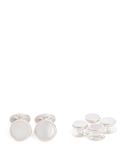 Deakin & Francis White Sterling And Mother-Of-Pearl Round Cufflinks for men