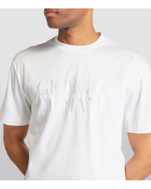 Giorgio Armani White Embroidered Logo T-shirt for men