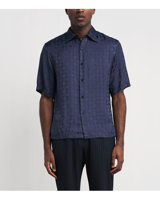 Sandro Blue Jacquard Cross Short-Sleeve Shirt for men