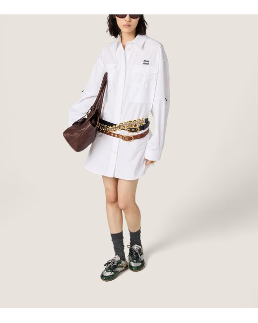 Miu Miu White Cotton Logo Shirt Dress