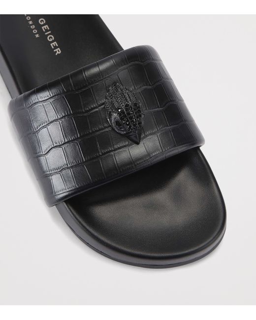 Kurt Geiger Black Crocodile-Embossed Embellished Brockwell Slides for men