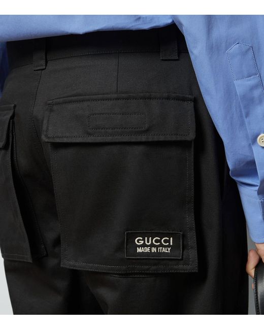 Gucci Black Cotton Cargo Trousers for men