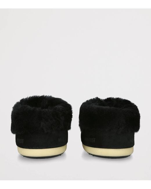 Moon Boot Black Suede Shearling-Trim Evx Mules