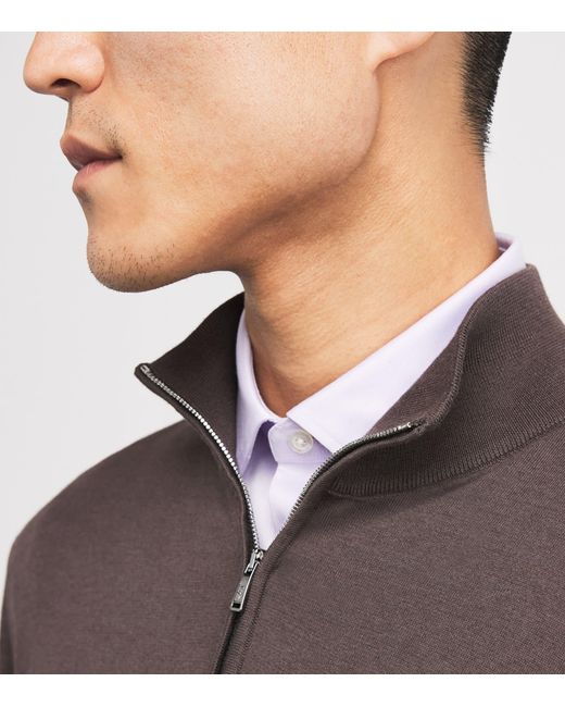 FIORONI CASHMERE Brown Sea Island Cotton-Cashmere Quarter-Zip Sweater for men