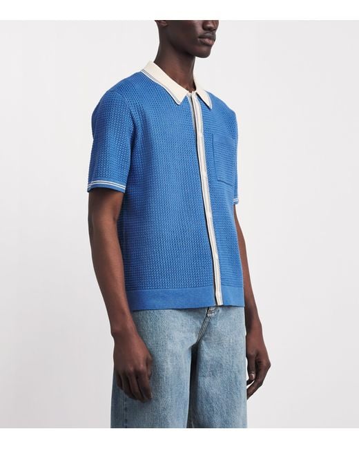 Wax London Blue Linen-Blend Belle Polo Shirt for men