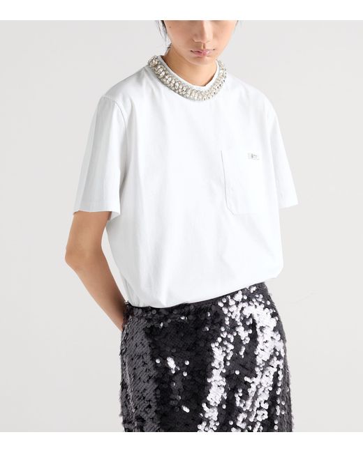 Prada White Cotton Embellished T-Shirt