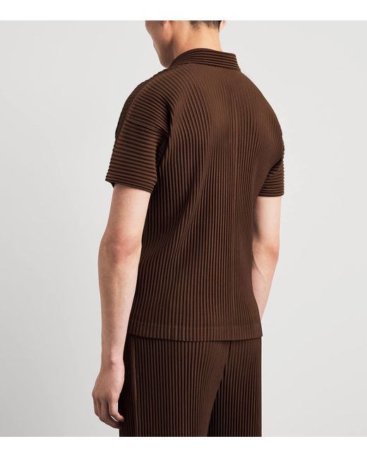 Homme Plissé Issey Miyake Brown Pleated Polo Shirt for men